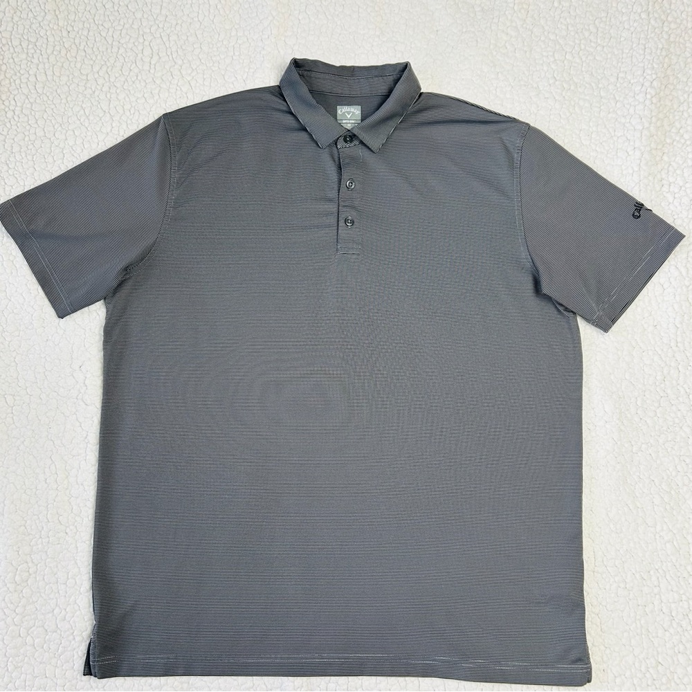 Callaway Opti-Dri Polo Shirt Men's XL Gray Black Striped Logo Golf Performance